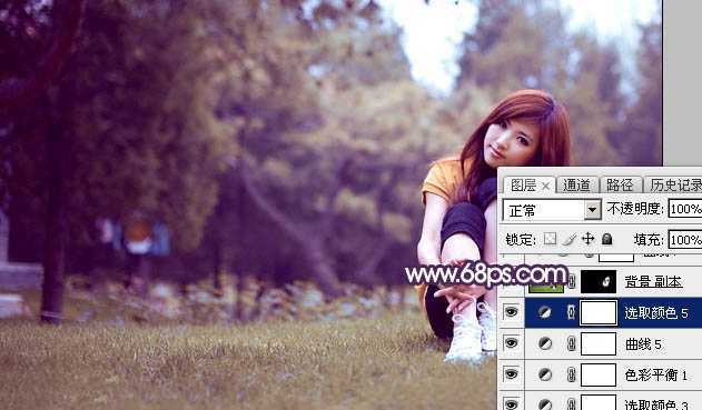 ‘Photoshop给草地上的美女加上逆光暖色‘