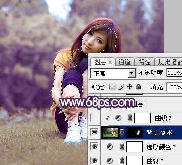 ‘Photoshop给草地上的美女加上逆光暖色‘