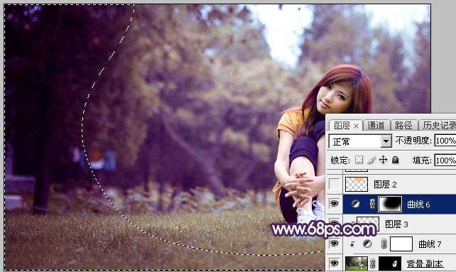 ‘Photoshop给草地上的美女加上逆光暖色‘