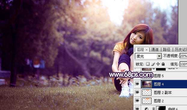 ‘Photoshop给草地上的美女加上逆光暖色‘