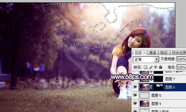 ‘Photoshop给草地上的美女加上逆光暖色‘