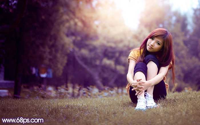‘Photoshop给草地上的美女加上逆光暖色‘