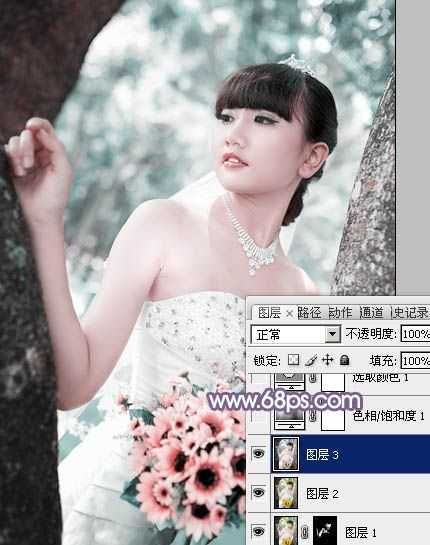 ‘Ps打造纯美的淡调蓝紫色外景人物图片‘