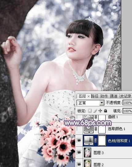 ‘Ps打造纯美的淡调蓝紫色外景人物图片‘