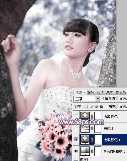 ‘Ps打造纯美的淡调蓝紫色外景人物图片‘