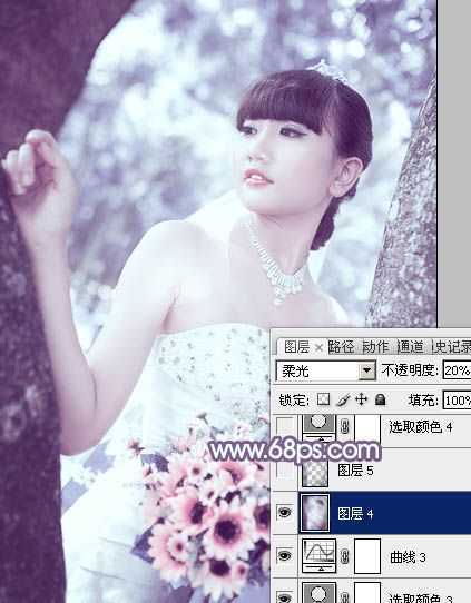 ‘Ps打造纯美的淡调蓝紫色外景人物图片‘