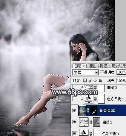 ‘Photoshop使用图层样式打造唯美的古典淡蓝色树林人物图片‘