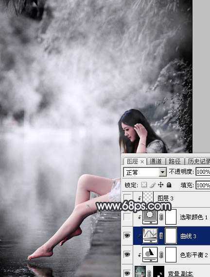 ‘Photoshop使用图层样式打造唯美的古典淡蓝色树林人物图片‘