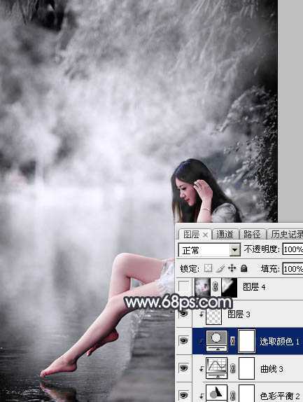 ‘Photoshop使用图层样式打造唯美的古典淡蓝色树林人物图片‘