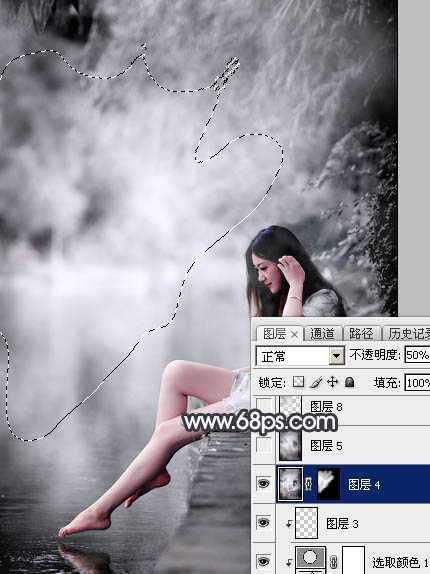 ‘Photoshop使用图层样式打造唯美的古典淡蓝色树林人物图片‘