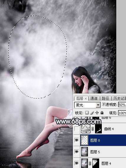 ‘Photoshop使用图层样式打造唯美的古典淡蓝色树林人物图片‘