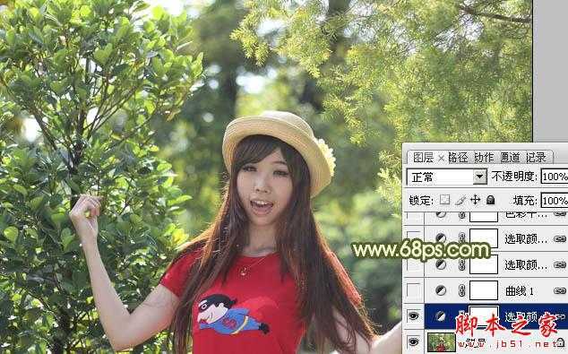 ‘photoshop为树林中的人物调制出漂亮的橙绿色‘