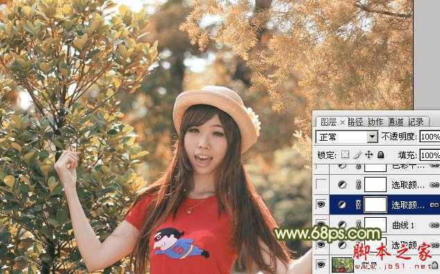 ‘photoshop为树林中的人物调制出漂亮的橙绿色‘