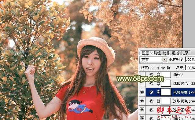 ‘photoshop为树林中的人物调制出漂亮的橙绿色‘