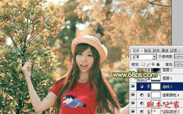 ‘photoshop为树林中的人物调制出漂亮的橙绿色‘