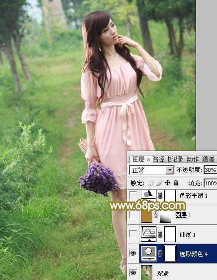 ‘Photoshop将树林人物图片调制出朦胧的淡黄色效果‘