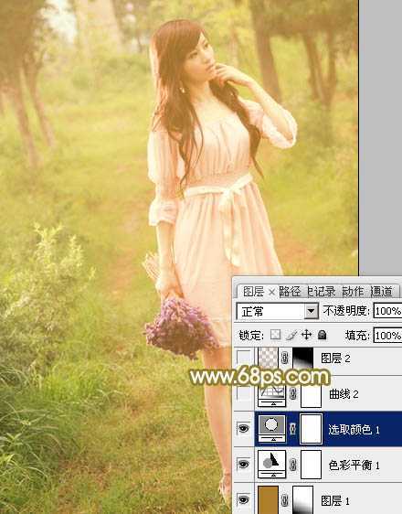 ‘Photoshop将树林人物图片调制出朦胧的淡黄色效果‘