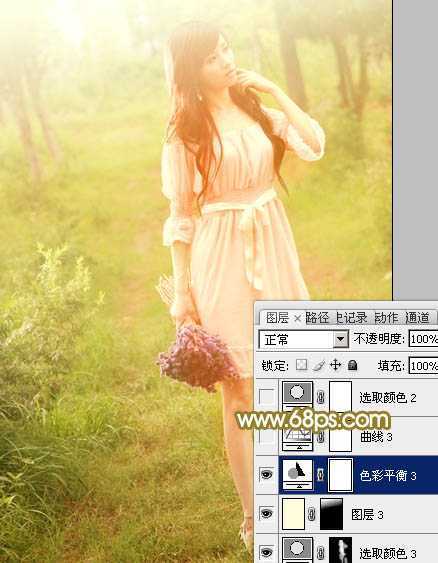 ‘Photoshop将树林人物图片调制出朦胧的淡黄色效果‘