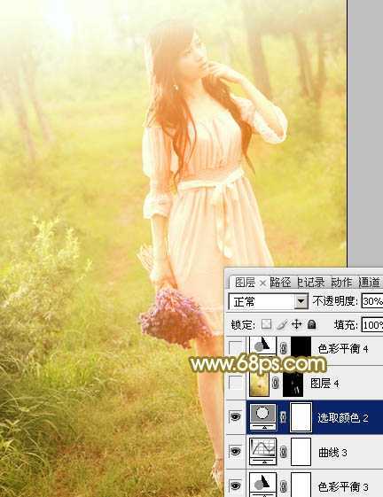 ‘Photoshop将树林人物图片调制出朦胧的淡黄色效果‘