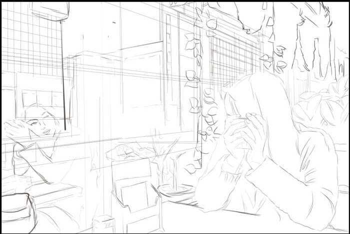 ‘PS鼠绘在茶餐厅静静等待的美女‘