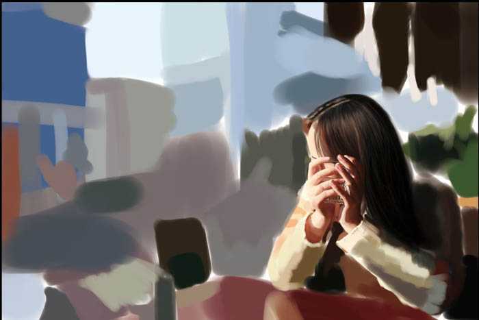 ‘PS鼠绘在茶餐厅静静等待的美女‘