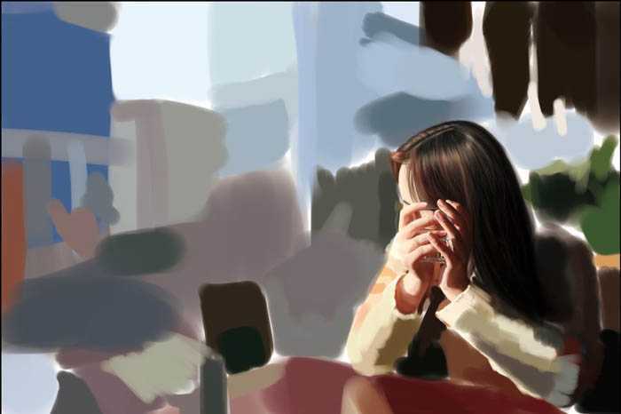 ‘PS鼠绘在茶餐厅静静等待的美女‘