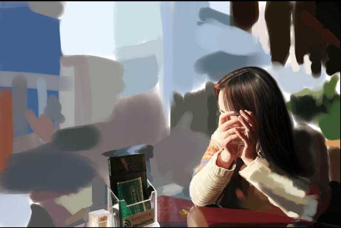 ‘PS鼠绘在茶餐厅静静等待的美女‘