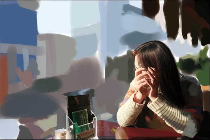 ‘PS鼠绘在茶餐厅静静等待的美女‘