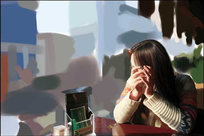 ‘PS鼠绘在茶餐厅静静等待的美女‘