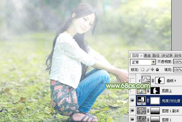 ‘Photoshop将美女图片打造唯美的烟雾梦幻小清新黄绿色‘