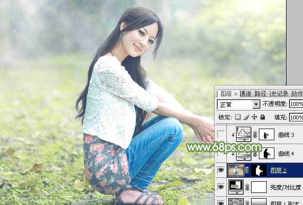 ‘Photoshop将美女图片打造唯美的烟雾梦幻小清新黄绿色‘