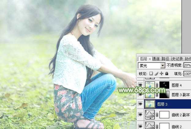‘Photoshop将美女图片打造唯美的烟雾梦幻小清新黄绿色‘