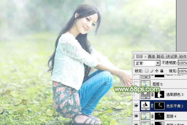 ‘Photoshop将美女图片打造唯美的烟雾梦幻小清新黄绿色‘
