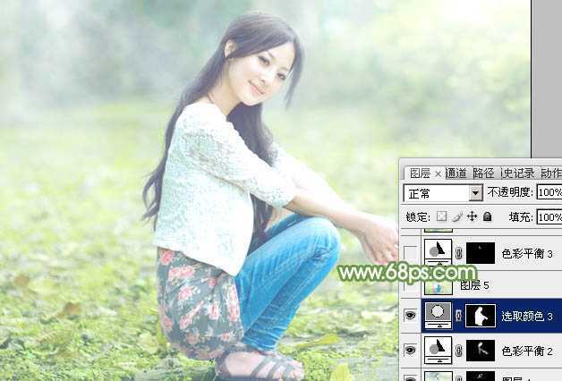 ‘Photoshop将美女图片打造唯美的烟雾梦幻小清新黄绿色‘