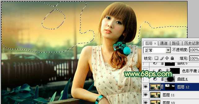 ‘Photoshop为街道边的美女加上暗调青黄色‘