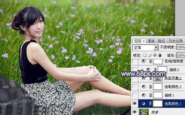 ‘Photoshop为草地美女图片打造甜美的暗褐色‘