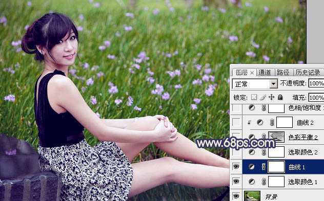 ‘Photoshop为草地美女图片打造甜美的暗褐色‘