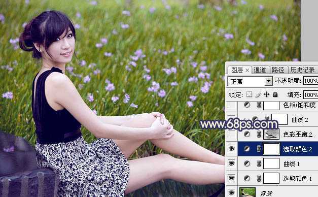 ‘Photoshop为草地美女图片打造甜美的暗褐色‘
