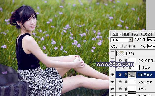 ‘Photoshop为草地美女图片打造甜美的暗褐色‘