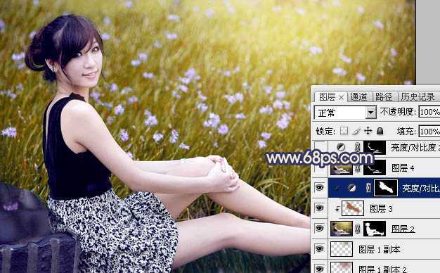 ‘Photoshop为草地美女图片打造甜美的暗褐色‘