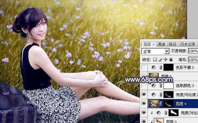 ‘Photoshop为草地美女图片打造甜美的暗褐色‘
