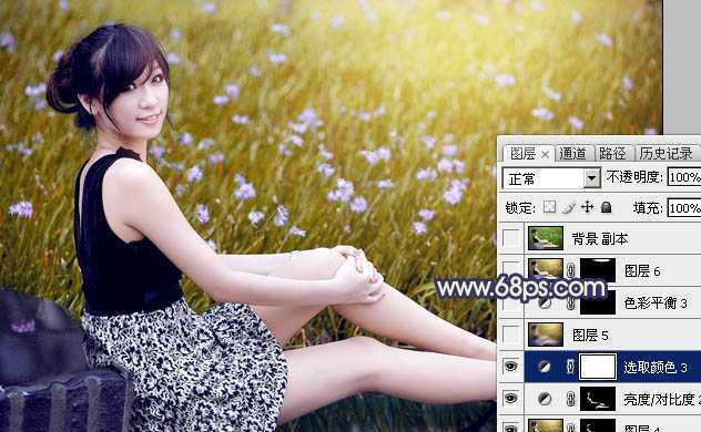 ‘Photoshop为草地美女图片打造甜美的暗褐色‘