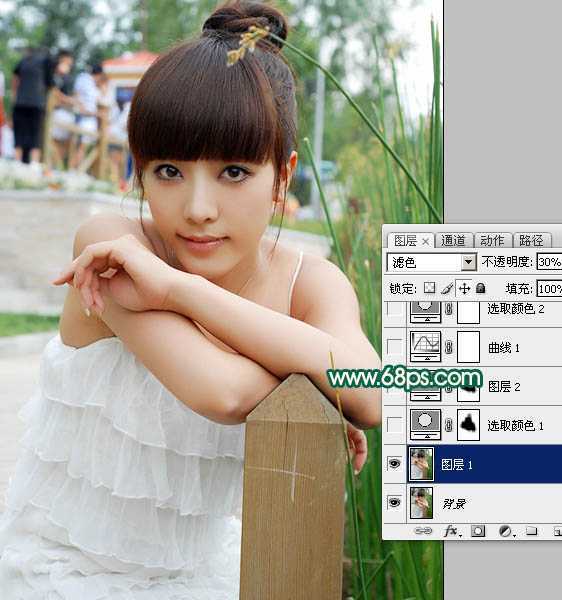 ‘Photoshop将美女图片调出柔美的粉青色‘