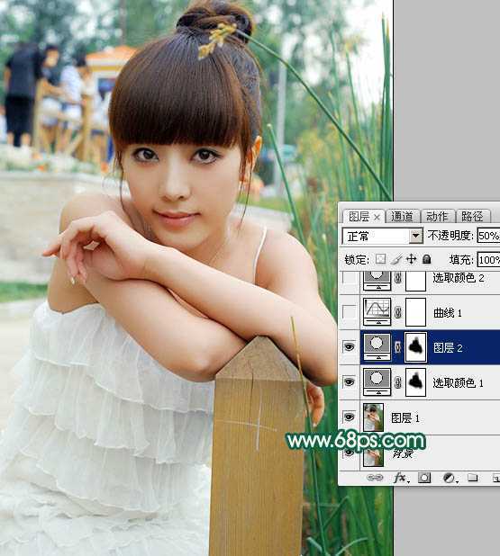 ‘Photoshop将美女图片调出柔美的粉青色‘
