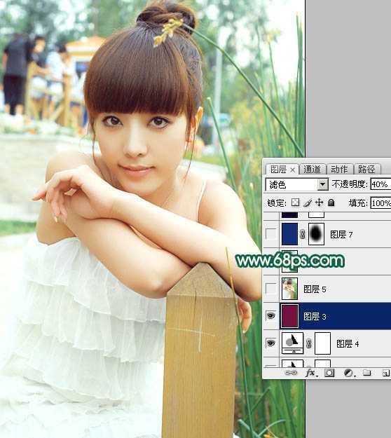 ‘Photoshop将美女图片调出柔美的粉青色‘