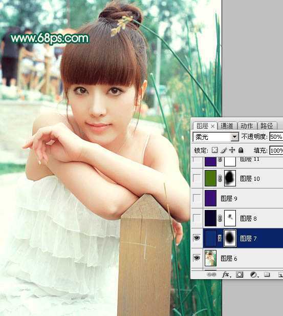 ‘Photoshop将美女图片调出柔美的粉青色‘
