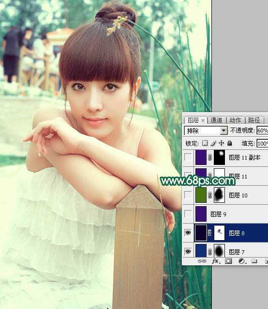 ‘Photoshop将美女图片调出柔美的粉青色‘