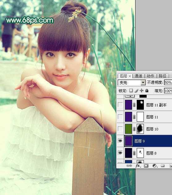 ‘Photoshop将美女图片调出柔美的粉青色‘