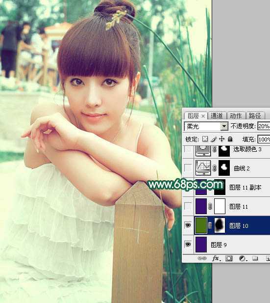 ‘Photoshop将美女图片调出柔美的粉青色‘