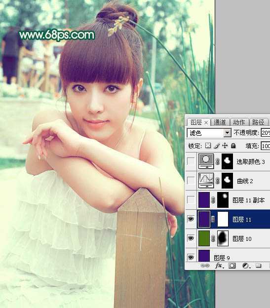 ‘Photoshop将美女图片调出柔美的粉青色‘